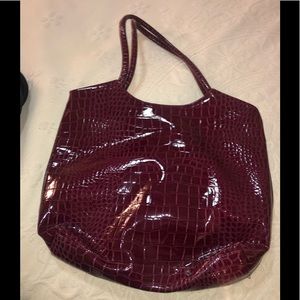 Neiman Marcus plum purple eggplant purse handbag snake python patent leather
